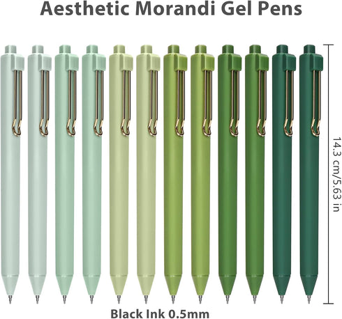 12Pcs Retractable Gel Black Ink Pens, 0.5 mm Fine Point Pen, Aesthetic Morandi Style, Quick Dry, Smooth Writing, Journaling Note Taking School Off...