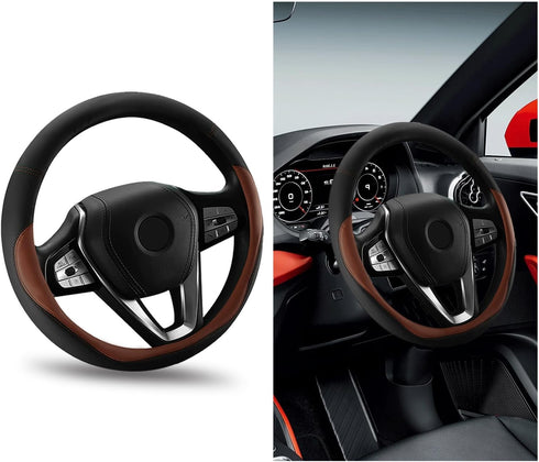 Car Steering Wheel Cover, Universal 15" Anti-Slip Auto Steering Wheel Protector for Men Women, Breathable Odor Free Leather Steering Wheel Car Acc...