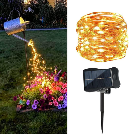1 Pack 8 Modes Solar Waterfall Lights, Solar Fairy Lights Outdoor Waterproof, 10 Strand 200 LED Watering Can Led String Lights(No Watering Can) fo...