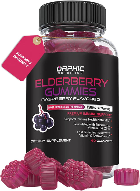 ORPHIC NUTRITION Elderberry Gummies with Vitamin C and Zinc - 60 Count - Immune Support Supplement for Men, Women and Kids* - Elderberry Vitamins ...