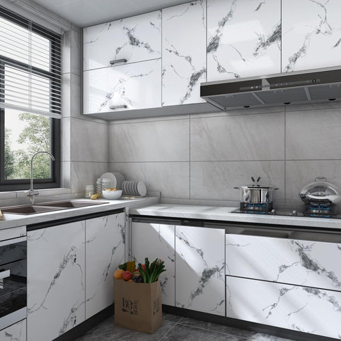 White Marble Countertop Contact Paper 15.7"x118" Waterproof Glossy Marble Peel and Stick Wallpaper for Kitchen Countertops Removable Self Adhesive...