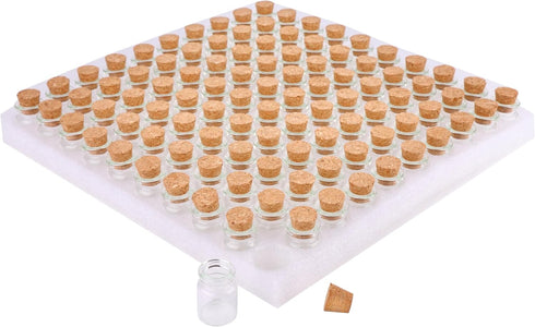 MaxMau 100 Count Small Glass Bottles with Corks,5ml Tiny Vials Clear Mini Jars Wooden Stopper for Art Crafts Storage Party Decoration Wedding Favo...
