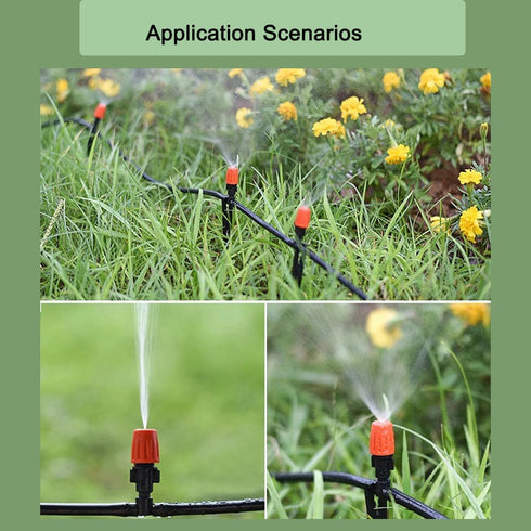 80PCS 1/4" Inch Adjustable Irrigation Microspray Emitter Three Way Atomizing Nozzle with Tee Connector Drip Irrigation Accessory for Garden Lawn F...