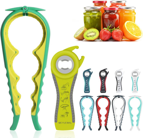 Jar Opener Bottle Opener for Weak Hands, 5-in-1 Multi-Functional Can Opener Bottle Opener Kit with Silicone Handle, Easy to Use for Children, Elde...
