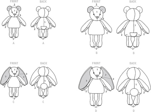 Simplicity Plush Bunnies and Bear Packet, Code 9306 Sewing Pattern, One Size, White...