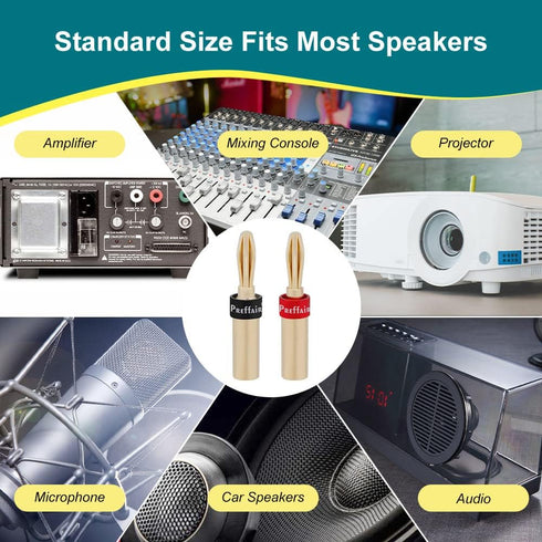 Preffair 8 Pcs HiFi Audio Locking Banana Plugs for Speaker Cable Audiophile 24K Gold Plated Double Screw Loudspeaker Bi-Wire Connector Terminal wi...