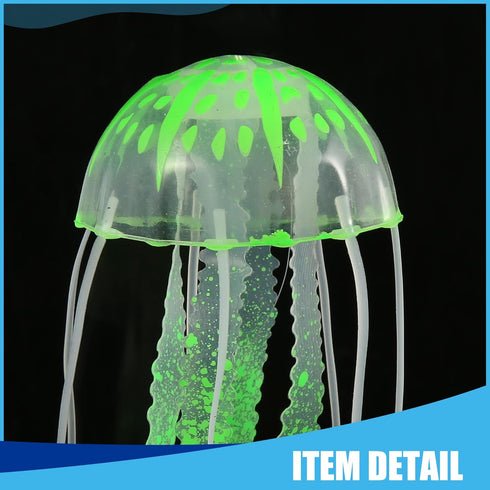 Silicone Fluorescent Jellyfish Glow Ornaments, Aquarium Jellyfish Decoration with Suction Cup, 2.3"x5.9" (Green)...