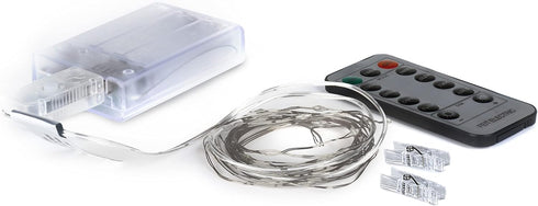 Feit Electric Fairy Light LED 10 Foot Silver Strand, Powered by Three AA Batteries or USB, 10ft Ultra Thin Silver-Wire Creates a Magical Cool Whit...