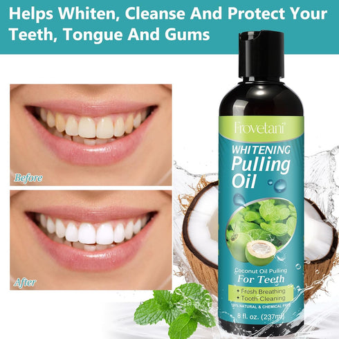 Coconut Oil mouthwash-Natural Teeth WHITENING×237ml-100% Pure Fractionated Coconut Oil whitening mouthwash-Helps Improve Oral Hygiene-Tongue Scrap...