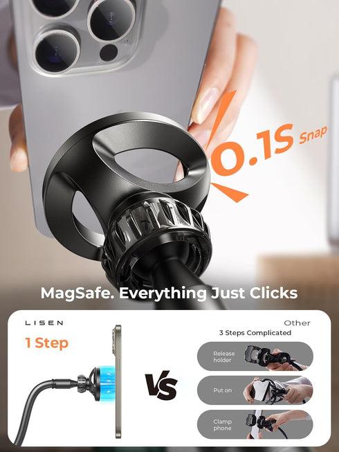LISEN for Gooseneck Phone Holder for Bed Magsafe Stand,Flexible for iPhone Holder for Desk Magnetic Adjustable Cell Phone Stand Holder for Recordi...