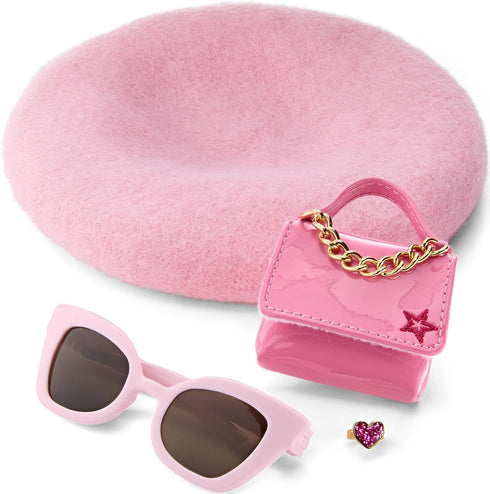 American Girl Truly Me 18-inch Doll Pink Chic Accessories with Purse, Beret, Sunglasses, and Heart Ring, for Ages 6+...