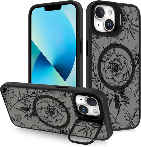 OOK Magnetic Case for iPhone 13 with Kicstand?Compatible with Magsafe? Built-in Camera Stash Stand Slim Translucent Matte Case for iPhone 13, Blac...