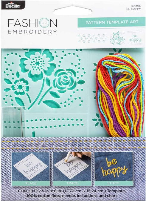 Bucilla Fashion Embroidery Pattern Template Art Kit, 5" x 6", Be Happy......