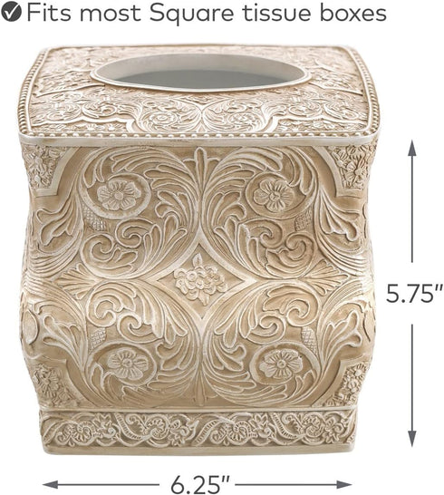 Creative Scents Victoria Tissue Box Cover Square – Beige Tissue Holder for Bathroom - Decorative Tissue Box Holder with Durable Bottom Slider - Bo...