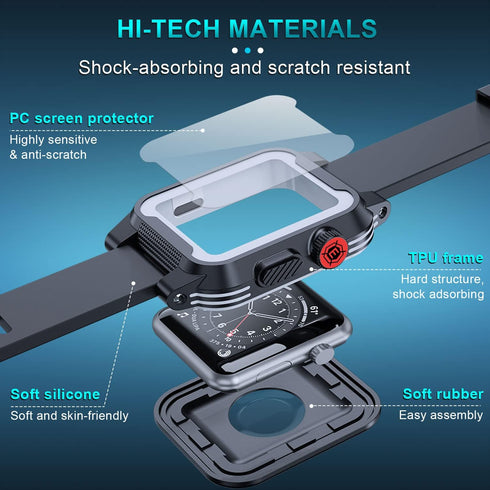 Waterproof Case for Apple Watch 42mm 45mm 44mm 41mm 40mm 38mm with Band, IP68 Waterproof Built-in Screen Protector for Apple Watch Series 8 7 6 5 ...