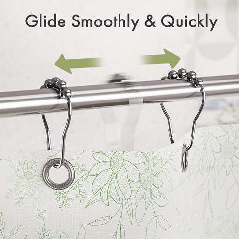 Amazer Shower Curtain Rings, Rust-Resistant Metal Shower Hooks Ring Shower Rings for Curtain Rolling Shower Curtain Hooks for Bathroom Shower Rod ...