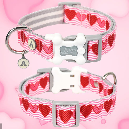 ARING PET Valentine's Day Dog Collar-Cute Pink Heart Dog Collar, Adjustable Valentine Pet Collars Puppy Collar with Quick Release Buckle for Small...