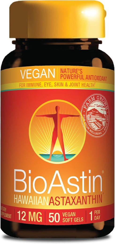 Nutrex Hawaii Vegan BioAstin Hawaiian Astaxanthin - 12mg, 50 Softgels - Farm-Direct Premium Antioxidant Supplement to Support Eye, Skin, Joint & I...