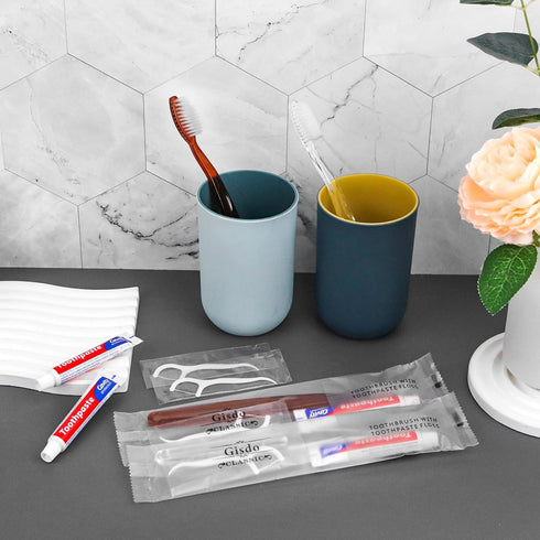 30pcs Disposable Toothbrushes with Toothpaste Floss Individually Wrapped, 2 Color Disposable Toothbrush Bulk, 10g Toothpaste, Dental Floss Pick fo...