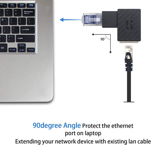 Duttek Ethernet Adapter 90 Degree, Left Angled RJ45 Male to Female Extender Adapter, Cat5e/Cat6 RJ45 Ethernet, for Modem, Router, PC, Network Prin...