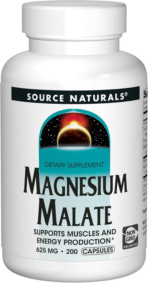 Source Naturals Magnesium Malate 625mg Supplement Essential, Bio-Available Magnesium Malic Acid Supplement - 200 Capsules (Packing may vary)...