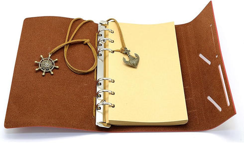 EvZ Leather Writing Journal Notebook, 7 Inches Vintage Nautical Spiral Blank String Diary Notepad Sketchbook Travel to Write in, Unlined Paper, Re...