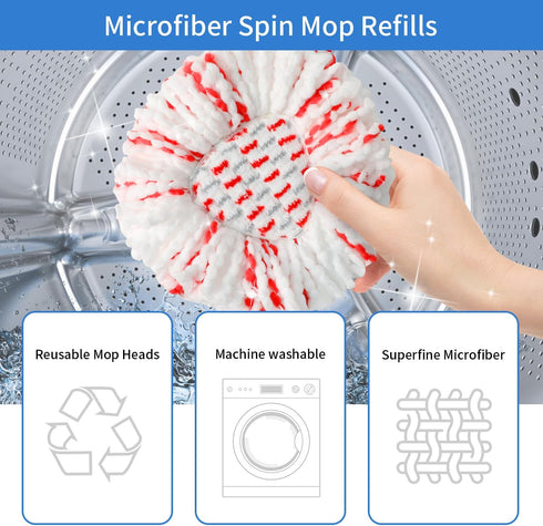 Spin Mop Replacement Heads, Mop Refills Compatible with O-Cedar EasyWring Triangle Spin Mop, 40% More Cleaning Power, 2 Pack Microfiber Mop Replac...