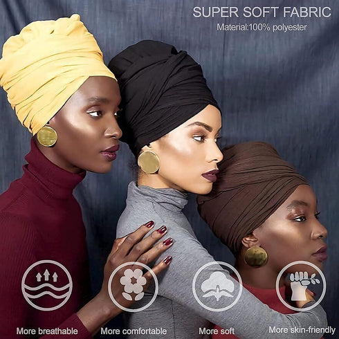 Head Wrap Stretch Jersey Turban Extra Long Hair Scarf Soft Breathable African Knit Head Scarves Turban Tie for Black Women...