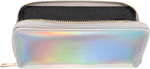 TENDYCOCO Sparking Cell Pouch Wallet Clutch Carteras Pu Women Female Coin Leather Long Wallets Credit Rainbow Portfel Shining Silver Zipper Hologr...