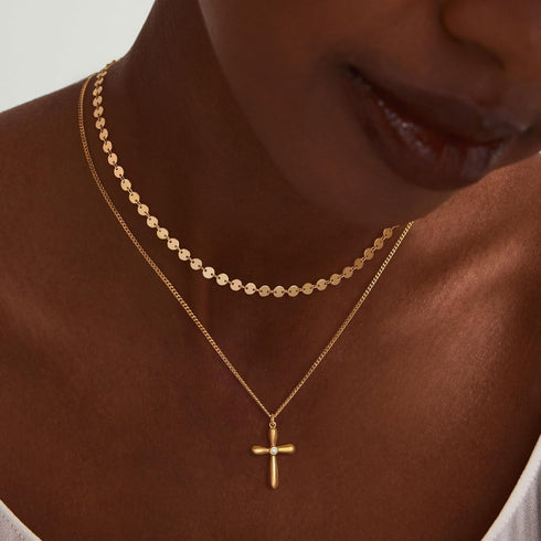 Dremmy Studios Dainty Gold Choker Necklace for Women 14K Gold Plated Coin Disc Figaro Layered Beaded Flat Mariner Sideways Cross Wishbone Link Cla...