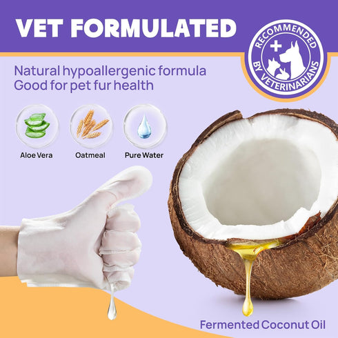 HICC PET Cleaning & Deodorizing Bathing Wipes for Dogs and Cats, Nourish Fur Coconut Oil Grooming Wipes for Dogs, Pet Cleaning Gloves Wipes for Da...