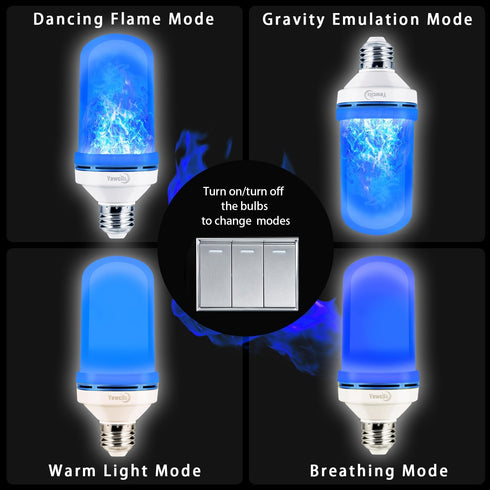 LED Flame Effect Light Bulb, 4 Modes E26 Base Fire Light Bulbs with Gravity Sensor (Blue - 2 Pack)...