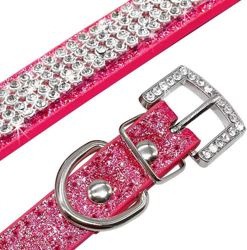 Rhinestone Dog Collar, Cute Dazzling Sparkling Leather Dog Cat Rhinestone Collar Crystal Diamond Pet Dog Puppy Collar (M:27-35CM, Pink)...