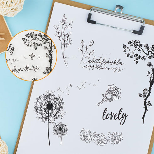 4 Sheets Floral Clear Stamps, Silicone Stamps for Card Making Supplies, Bullet Journal Reusable Stamps for Thanksgiving Christmas Holiday Card and...