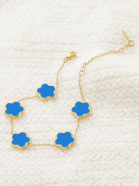 14K Gold Dainty Four Leaf Clover Bracelets for Women Lucky Flower Jewelry...
