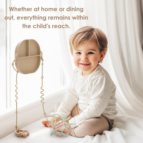 Silicone Plates for Babies with Suction Divided Baby Spoons Silicone Baby Toy Straps All-in-one Plates Silicone Placemat for Babies Toddlers Attac...
