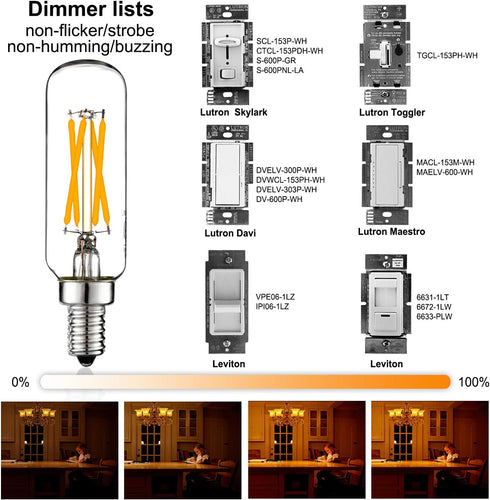 LiteHistory LED Bulb Dimmable 6W Equal Warm White 2700K T6 T25 E12 Candelabra Bulb 60 watt for Chandeliers,Ceiling Fan,Pendant,Wall sconces AC120V...