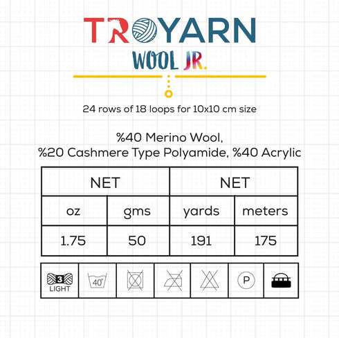 Wool Jr (2- Skeins Pack) 40% Merino Wool%20 Cashmere%40 AcrylicThread Weight #1 Soft Knitting and Crochet Yarn for Crocheting and Knitting (2 x1.7...