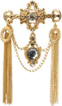 Knighthood Brooch Pin Royal Gold Engraved Shimmery Stone And Chain Brooch Suit Stud Lapel Pin Accessories for Men Women...