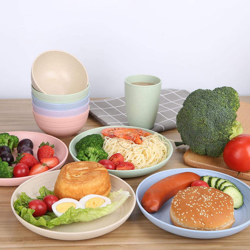 LuckyZone 7.8 Inches Unbreakable Wheat Straw Plates - Reusable Plate Set - Dishwasher & Microwave Safe - Perfect for Dinner Dishes - Healthy, BPA ...
