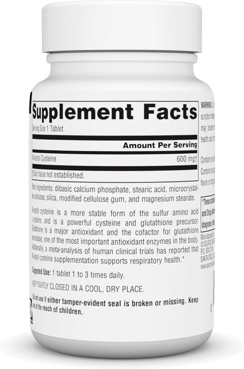 Source Naturals N-Acetyl Cysteine Antioxidant Support 600 mg Dietary Supplement That Supports Respiratory Health* - 60 Tablets...