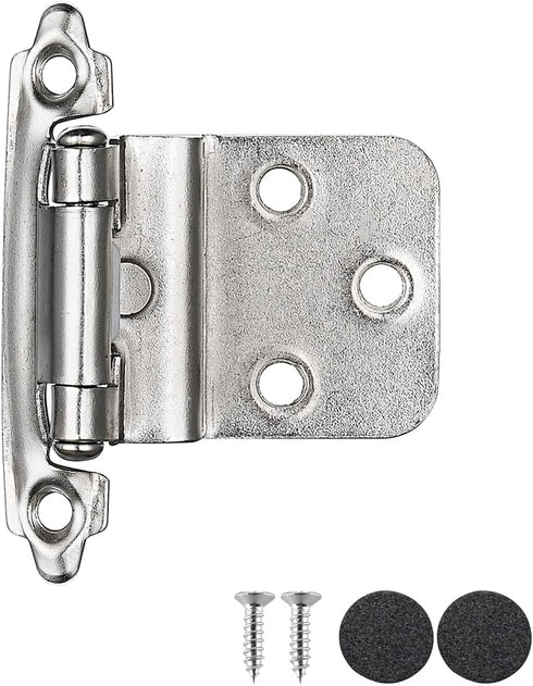 JQK 3/8 Inch Inset Cabinet Door Hinges Satin Nickel, 4 Pack 2 Pairs Flush Face Mount Cupboard Self-Closing Kitchen Cabinet Hardware Hinges with Do...