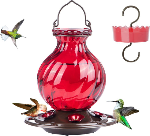 Hummingbird Feeder, Auslar 26 Ounces Glass Hummingbird Feeders for Outdoors Hanging Ant and Bee Proof, Ant Moat & 5 Flower Feeding Ports, Rustproo...