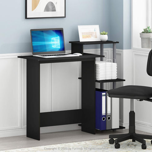 Furinno Efficient Home Laptop Notebook Computer Desk with Square Shelves, Black/Grey...