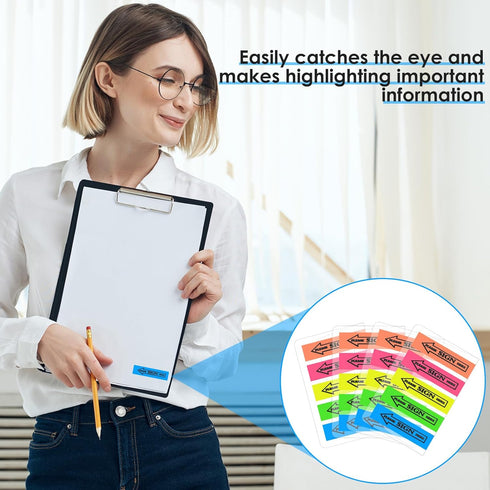 1000 PCS/10 Pack Sign Here Tabs, Please Sign Here Stickers Sign Here Message Flags 5 Colors with Arrow Flags Sticky Notes Easy to Post for Office ...