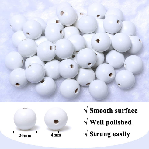 100 White Round Wooden Beads, 20mm Painted Loose Beads Smooth Spacer Beading Supplies for Garland Jewelry Necklace/Bracelets(4mm Hole)...