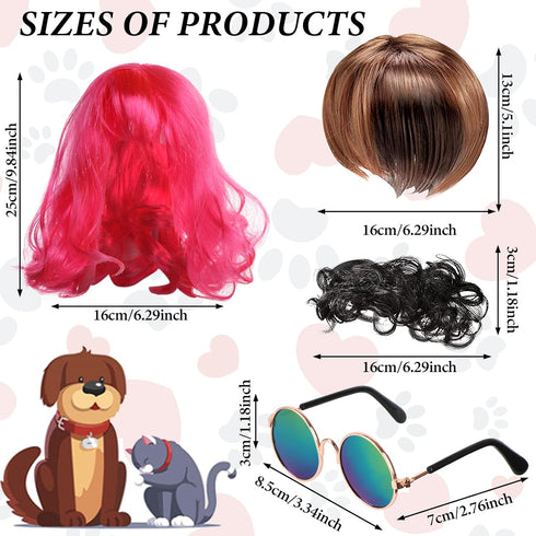 3 Pieces Dog Cosplay Wig, Cat Wigs, Dog Cosplay Costumes Accessories Include 3 Pieces Retro Pet Round Sunglasses and 1 Pieces Dog Chain Necklace, ...