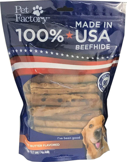 Pet Factory 100% Made in USA Beefhide 5" Chip Rolls Dog Chew Treats - Peanut Butter Flavor, 20 Count/1 Pack...
