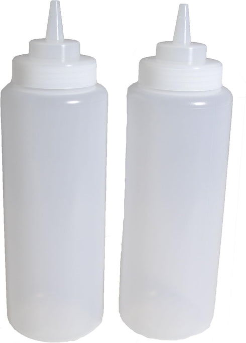 SET of 3, 32 Oz. (Ounce) Large Clear Squeeze Bottle, Condiment Squeeze Bottle, Open-tip, Wide Screw-on Spout, Polyethylene Durable Plastic, Diner ...