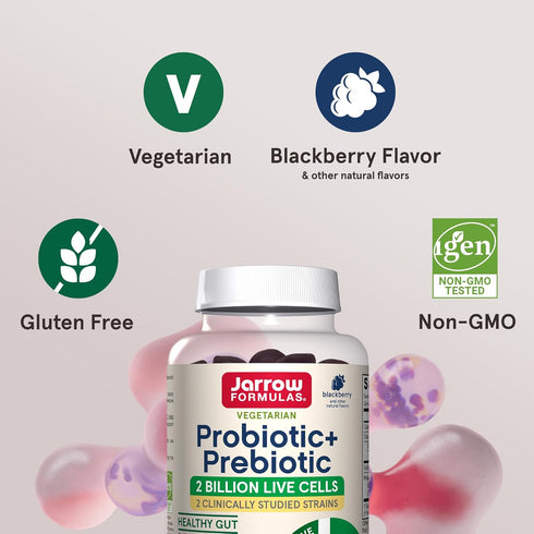Jarrow Formulas Probiotic+ Prebiotic 2 Billion Live Cells Supplement, Digestive Health and Immune Support, 60 Blackberry Flavor Probiotic+ Prebiot...